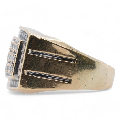 10K Gold Rectangle Pave Diamond Signet Ring