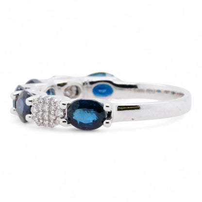 14K White Gold Oval Blue Sapphires With Diamond Cluster Oval Band