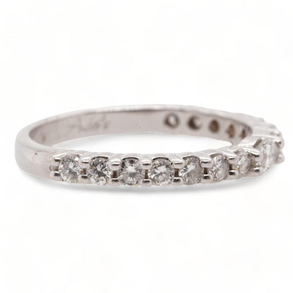 14K White Gold Band With Prong Set Diamonds, Center East West Marquise Diamond