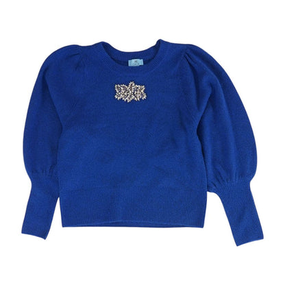 Blue Solid Crewneck Sweater