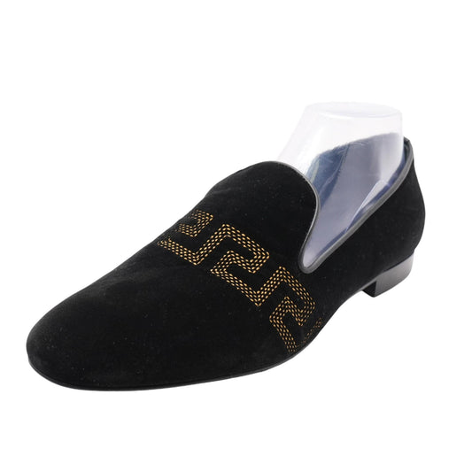 Black La Greca Velvet Slippers