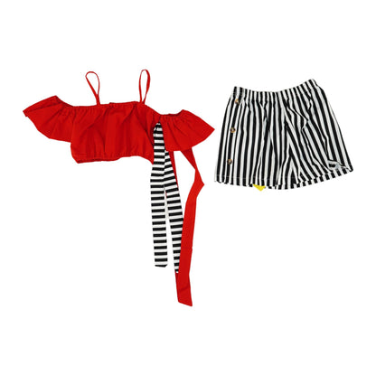 Red Striped Skirt Set