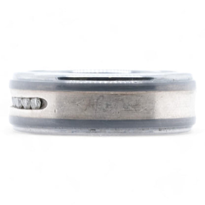 Tungsten With Silver Center Band With Row Of Round Diamonds