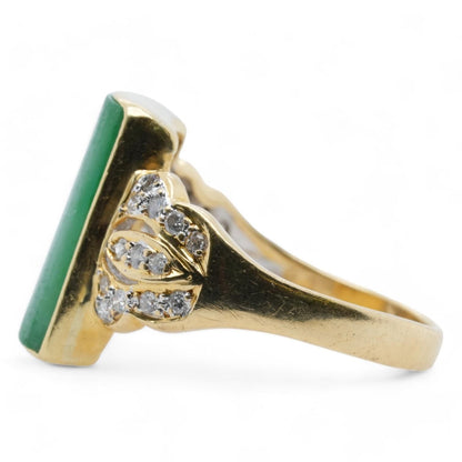 18K Gold Rectangular Green Stone With Cubic Zirconia Ring