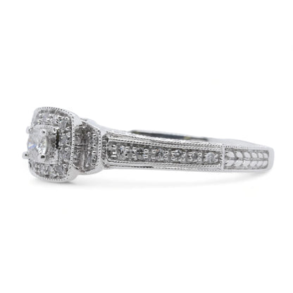 10K White Gold Round Diamond Center With Melee Diamond Accents Band