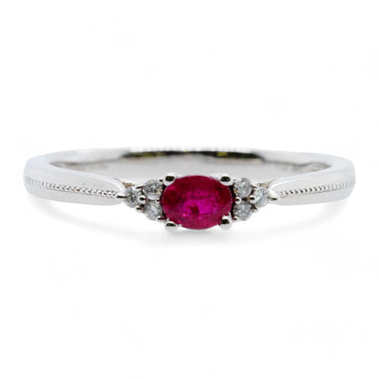 14K White Gold Ruby Center Cocktail Ring With Diamond Accents