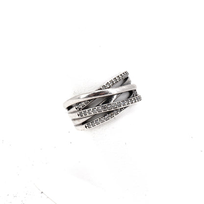 Sterling Silver Sparkling And Polished Lines Cubic Zirconia Band