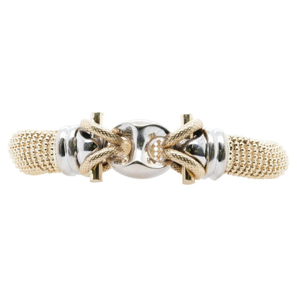 14K Two Tone Gold Mesh Bracelet With Large Stationed Mariner And Oval Links