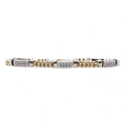 14K Two Tone Gold Diamond Bar Chain Link Bracelet