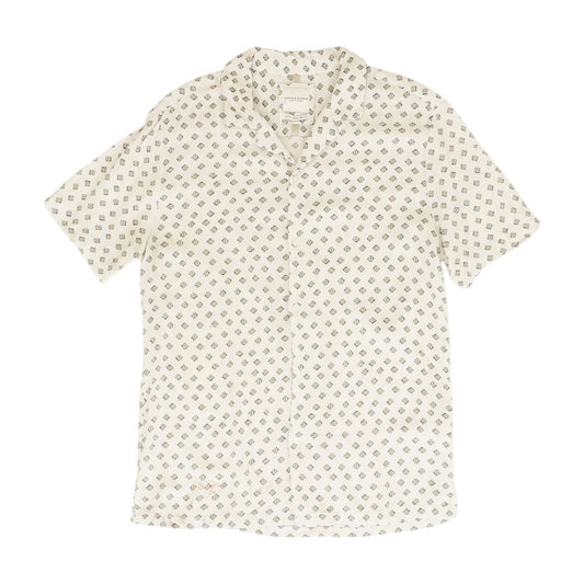 White Geometric Short Sleeve Button Down