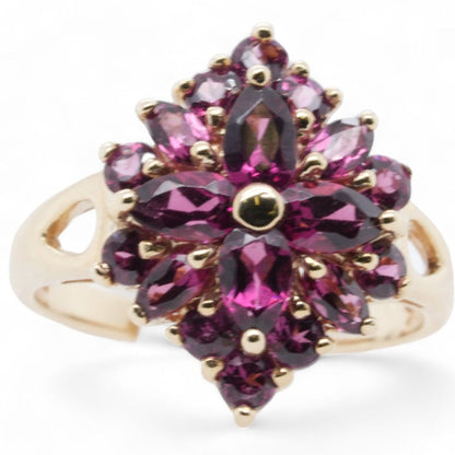 10K Gold Rhodolite Garnet Cluster Ring