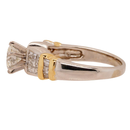 14K Two Tone Gold Engagement Ring With Round Center Diamond And Accented Shank