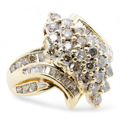 10K Gold Vintage Waterfall Style Diamond Cocktail Ring