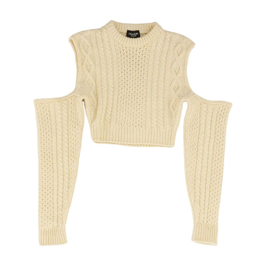 Cropped Cold-Shoulder Cable-Knit Wool-Blend Sweater