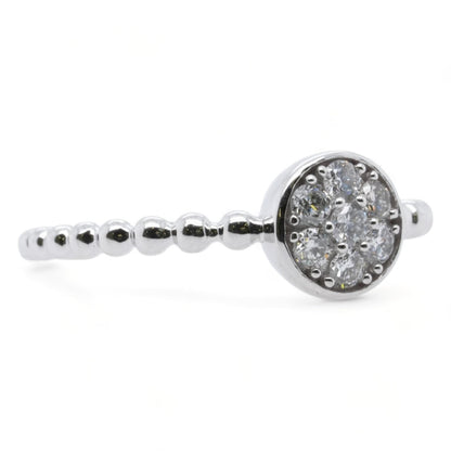 14K White Gold Round Diamond Cluster Beaded Band