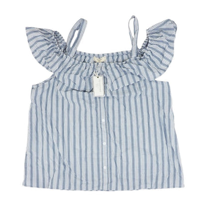 Blue Striped Short Sleeve Blouse