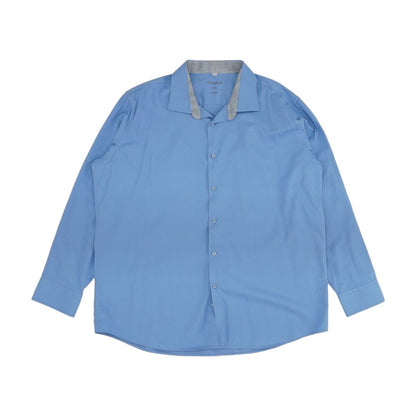 Blue Solid Long Sleeve Button Down