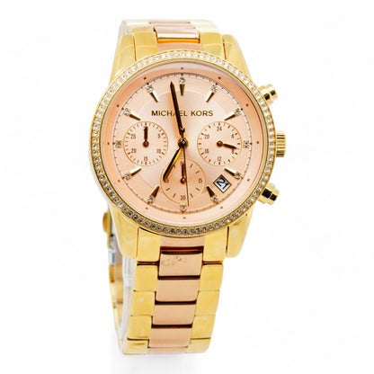 Women's Two Tone Gold Ritz Pave Chronograph Stainless Steel Watch