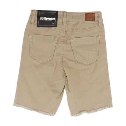 Tan Solid Denim Shorts