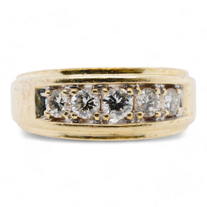 14K Gold Tapered Shank Five Stone Diamond Band