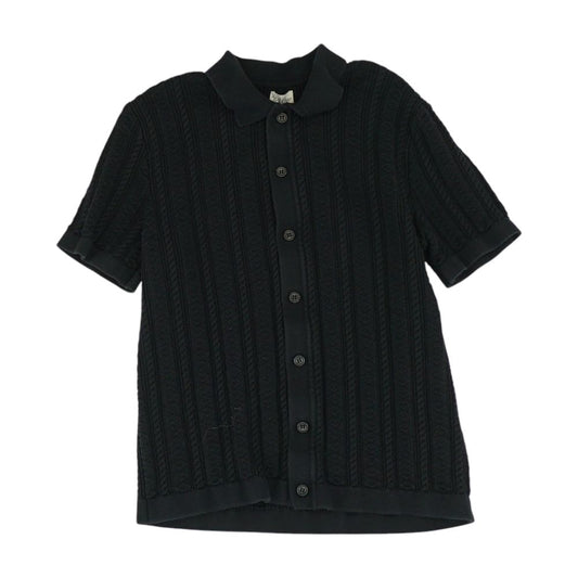 Black Solid Short Sleeve Button Down