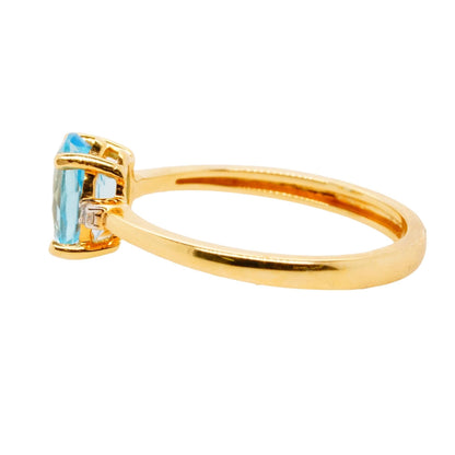 14K Gold Blue Topaz With Diamond Accents Cocktail Ring