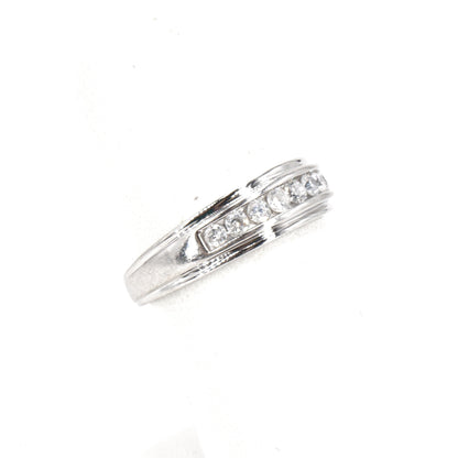 10K White Gold Channel Set Diamond Band With Beveled Edges