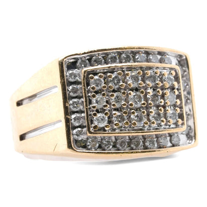 10K Gold Rectangle Pave Diamond Signet Ring