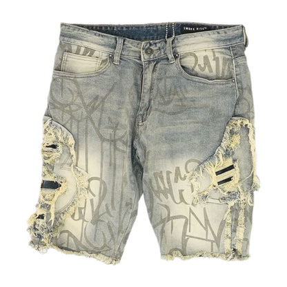 Blue Graphic Denim Shorts