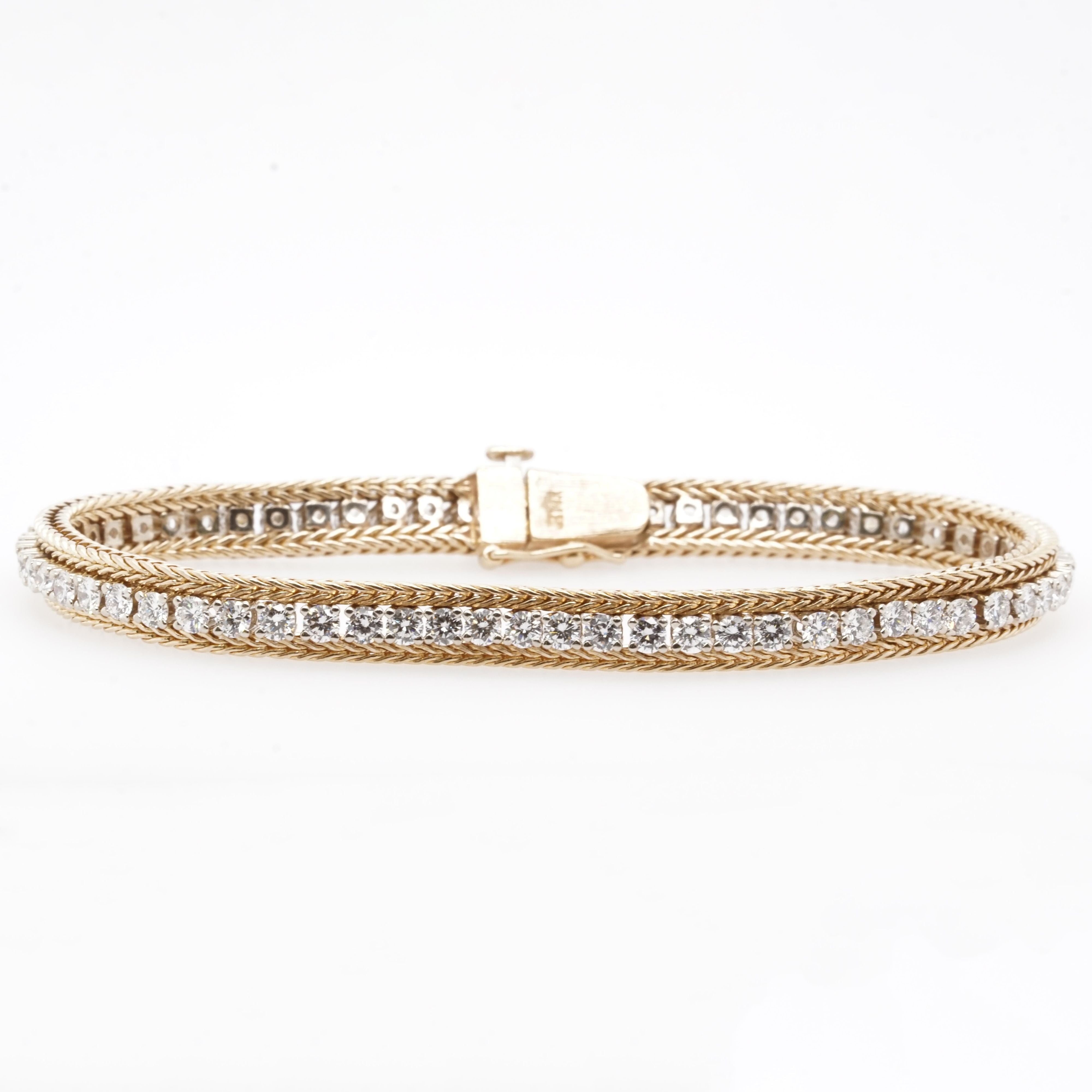 14K Gold Wheat Chain Round Diamond Tennis Bracelet – Unclaimed Baggage