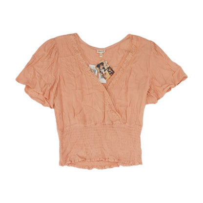 Peach Solid Short Sleeve Blouse