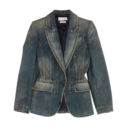 Single-Breasted Tailored Denim Blazer