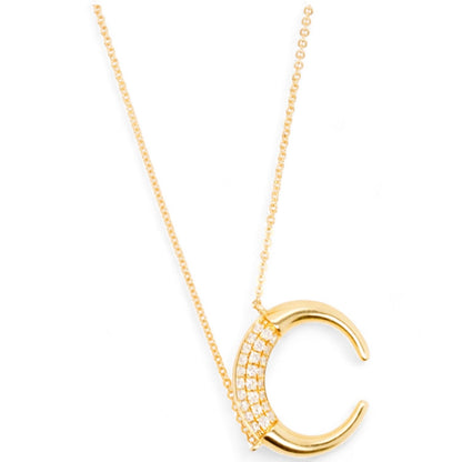 10K Gold Diamond Crescent Pendant Necklace