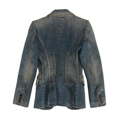 Single-Breasted Tailored Denim Blazer