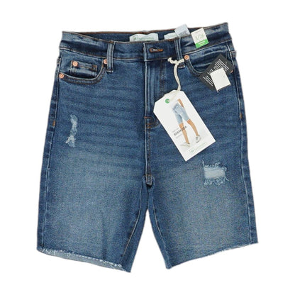 Blue Solid Denim Shorts