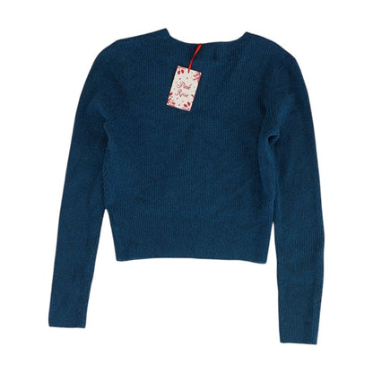 Blue Solid V-Neck Sweater