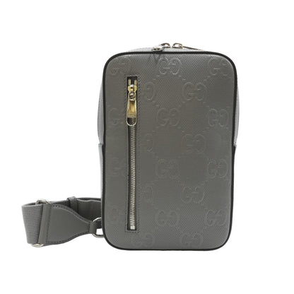 Gray Leather GG Embossed Sling Bag