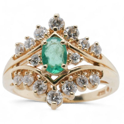 14K Gold Oval Emerald With Diamond Accents Ring