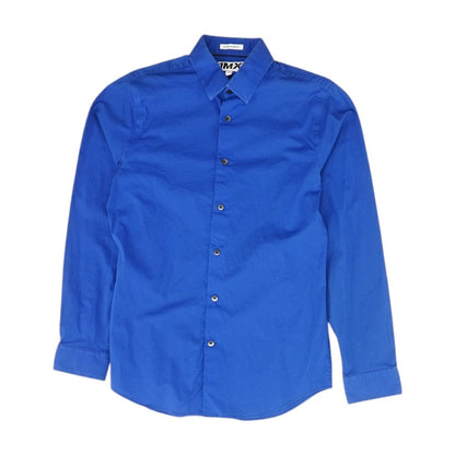 Blue Solid Long Sleeve Button Down