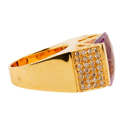 14K Gold Amethyst And Diamond Cocktail Ring