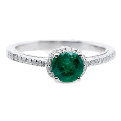 14K White Gold Round Emerald With Diamond Accents Cocktail Ring