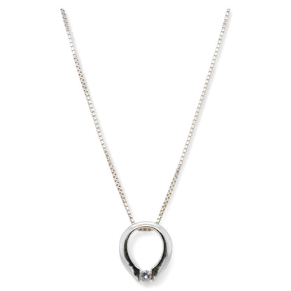 14K White Gold Horseshoe Style With Round Diamond Pendant Necklace