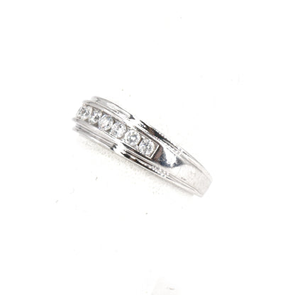 10K White Gold Channel Set Diamond Band With Beveled Edges