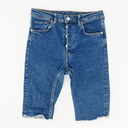 Blue Solid Denim Shorts