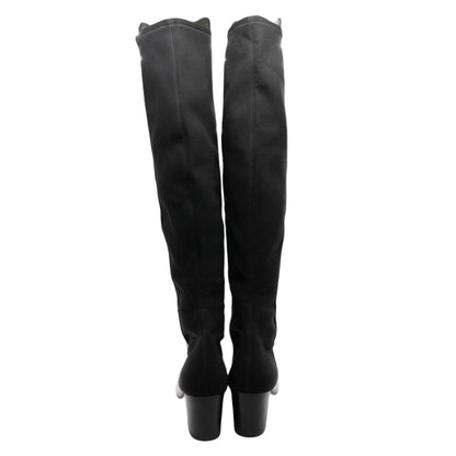 Black Stretch Leather Over The Knee Boots