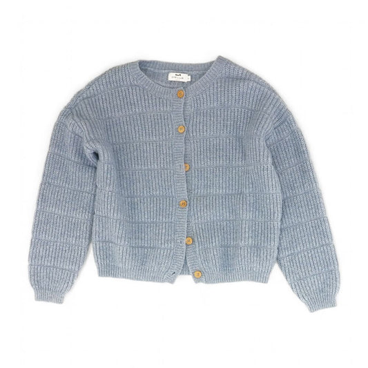 Blue Solid Cardigan Sweater