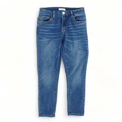 Blue Solid Mid Rise Slim Leg Jeans