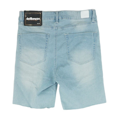 Blue Solid Denim Shorts