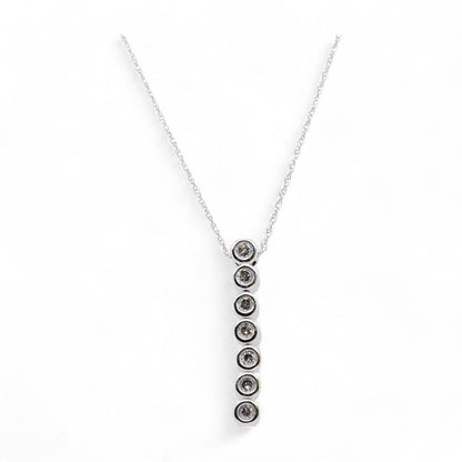 10K White Gold Bezel Set Diamond Line Pendant Necklace