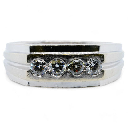 14K White Gold Four Round Diamond Band